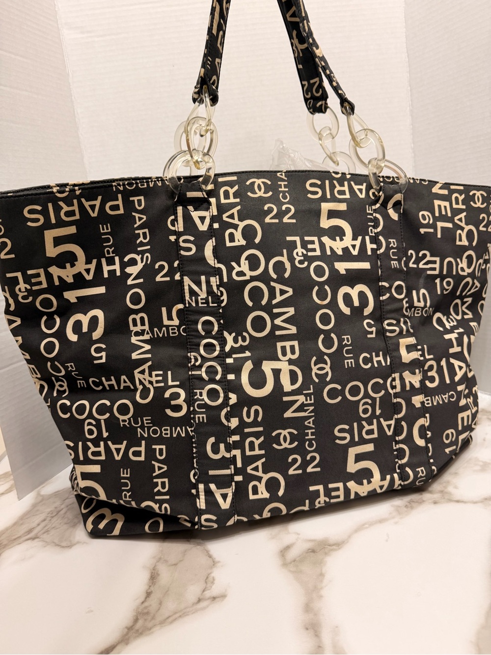 CHANEL Bysy Line Tote Bag Canvas Black CC XL tote w/COA - Picture 7 of 16